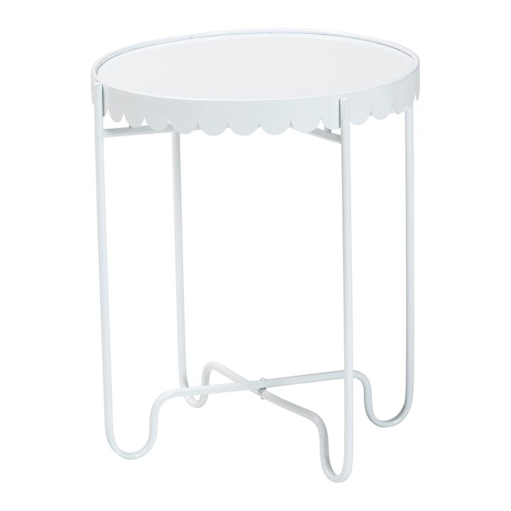 Baxton Studio Laverne White Metal Side Table with Scalloped Tray Top &ndash; Round Accent Table with Decorative Base for Indoor or Semi-Outdoor Use
