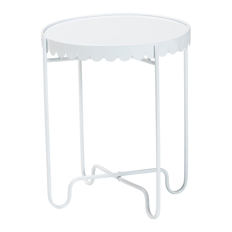 Baxton Studio Laverne White Metal Side Table with Scalloped Tray Top &ndash; Round Accent Table with Decorative Base for Indoor or Semi-Outdoor Use image number 0