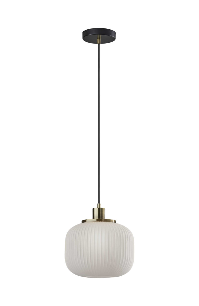 HomeRoots Striped Glass Glow Metal Pendant image number 0