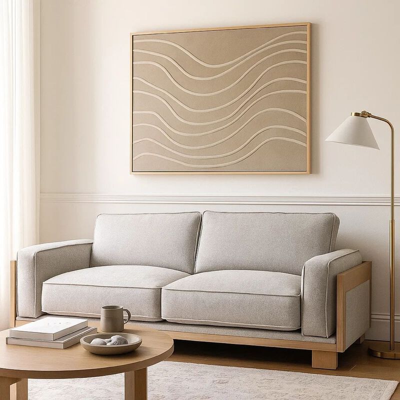 Denu Sofa, Light Brown Fabric Padded, Welt Trim Details, 93 Inch image number 7