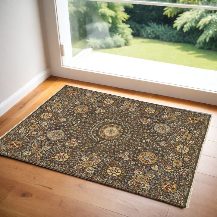 HomeRoots Wool Geometric Hand Knotted Area Rug