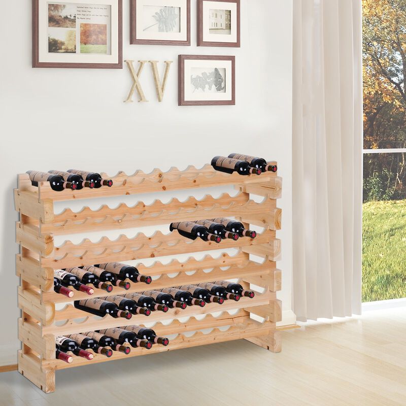 Cellar-Ready Wine Storage: 72-Bottle Stackable Natural Wood Rack
