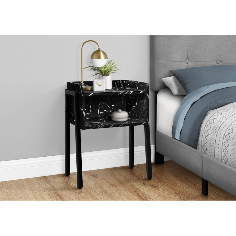Monarch Specialties I 3590 Accent Table, Side, End, Nightstand, Lamp, Living Room, Bedroom, Metal, Laminate, Black Marble Look, Contemporary, Modern