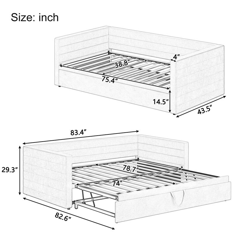 Merax Chenille Pop-Up Trundle Daybed &ndash; Twin to King Convertible, Soft Fabric Upholstery image number 3