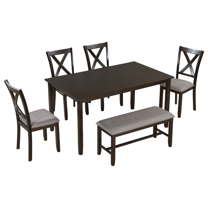 Streamdale 6-Piece Dining Table Set with Fabric Chairs and Bench