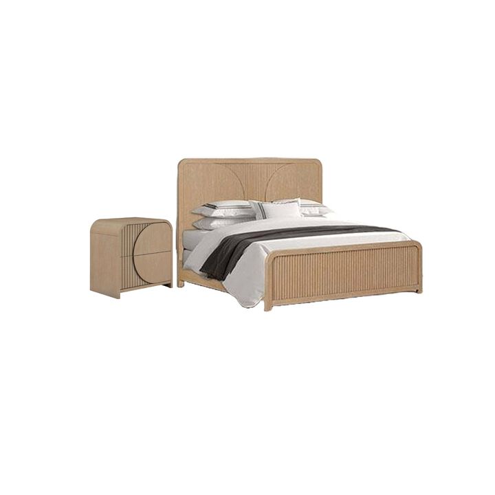 2pc King Bedroom Set, Natural Brown Wood, Nightstand
