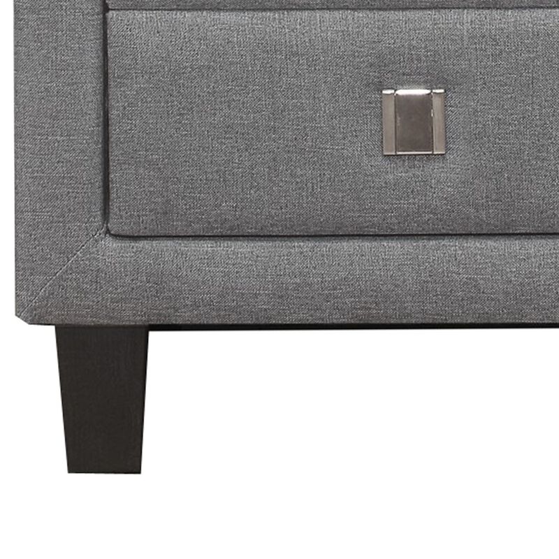 Nightstand with Single Drawer and Fabric Wrapping, Gray - Benzara