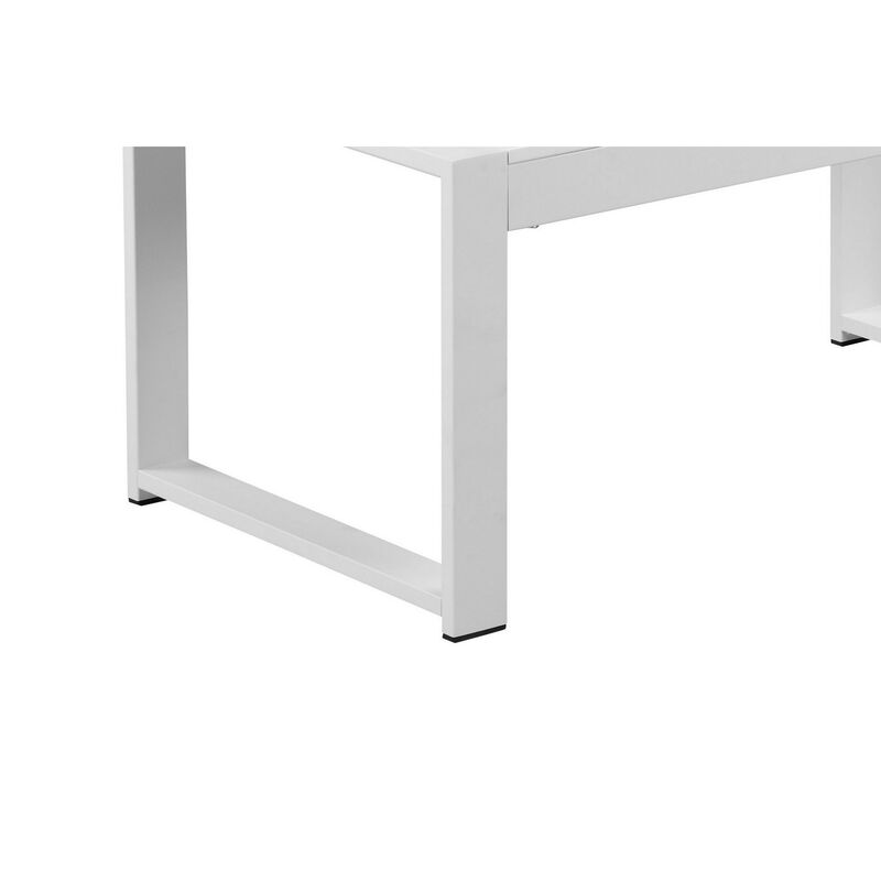 Lark 35 Inch Outdoor Coffee Table, White Aluminum Frame, Polyresin Top-Benzara