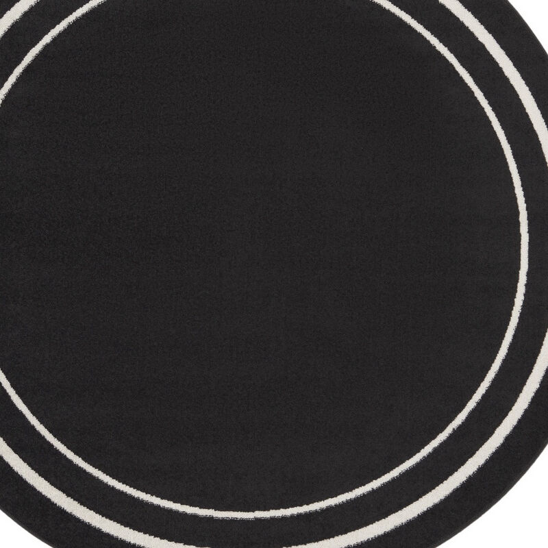 HomeRoots 8' Black And Ivory Round Indoor Outdoor Area Rug image number 2