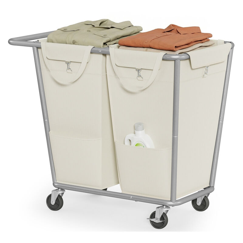 Large Rolling Laundry Hamper 50.2 Gal 2 Compartment Cream White image number 0