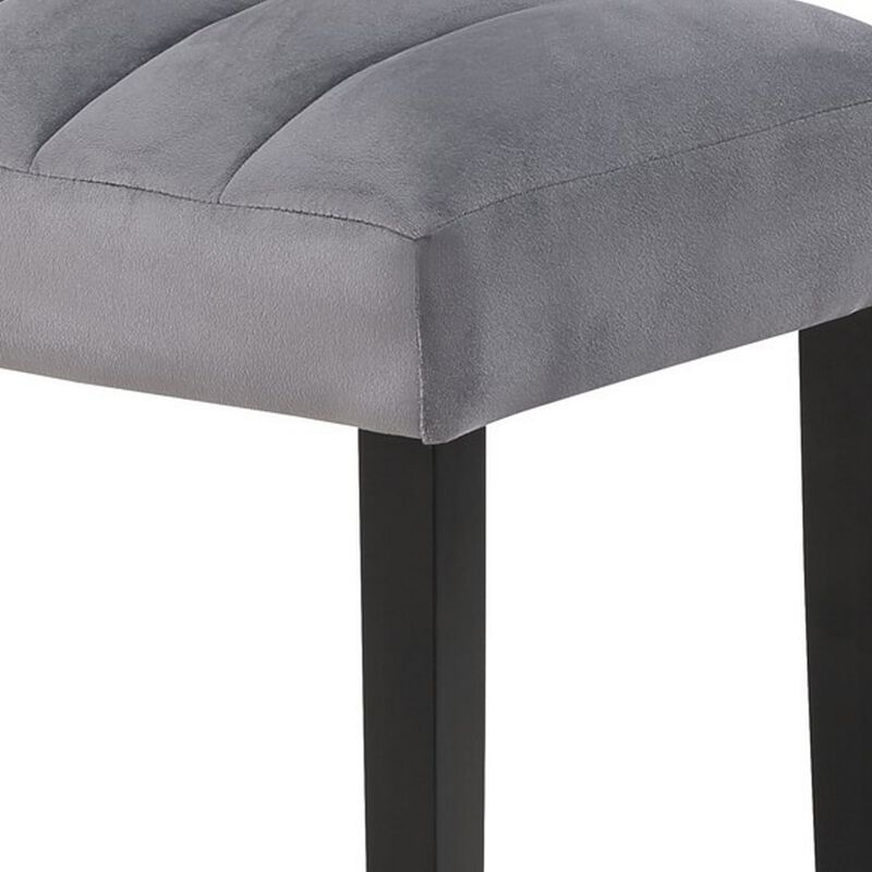 Marcus 46 Inch Dining Bench, Fabric Upholstery, Wood, Tufted, Gray, Black - Benzara