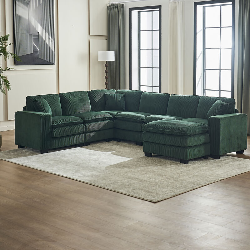 Merax Modern U Shaped 6-seat Sectional Sofa Couch with one Ottoman and three toss pillows