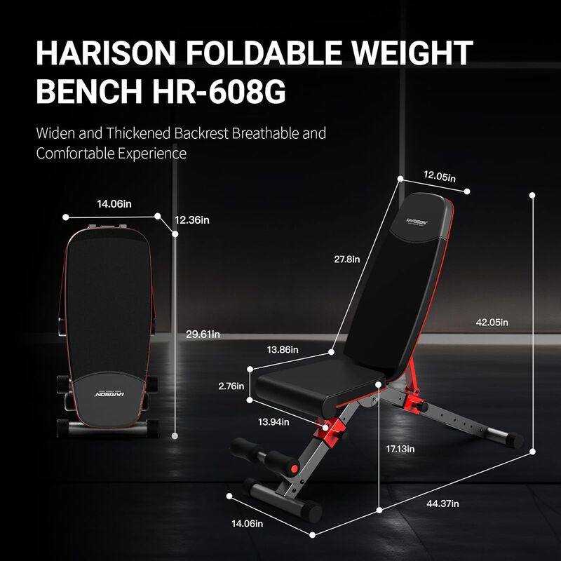 HARISON Adjustable Weight Bench, 800 lb Capacity, Foldable with Leg Extension, Incline Decline Bench (HR-608G) image number 3