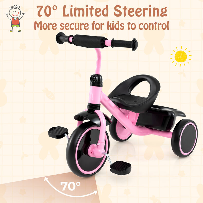 Toddler 3-Wheel Tricycle with Adjustable Seat and Storage Basket for Kids image number 4