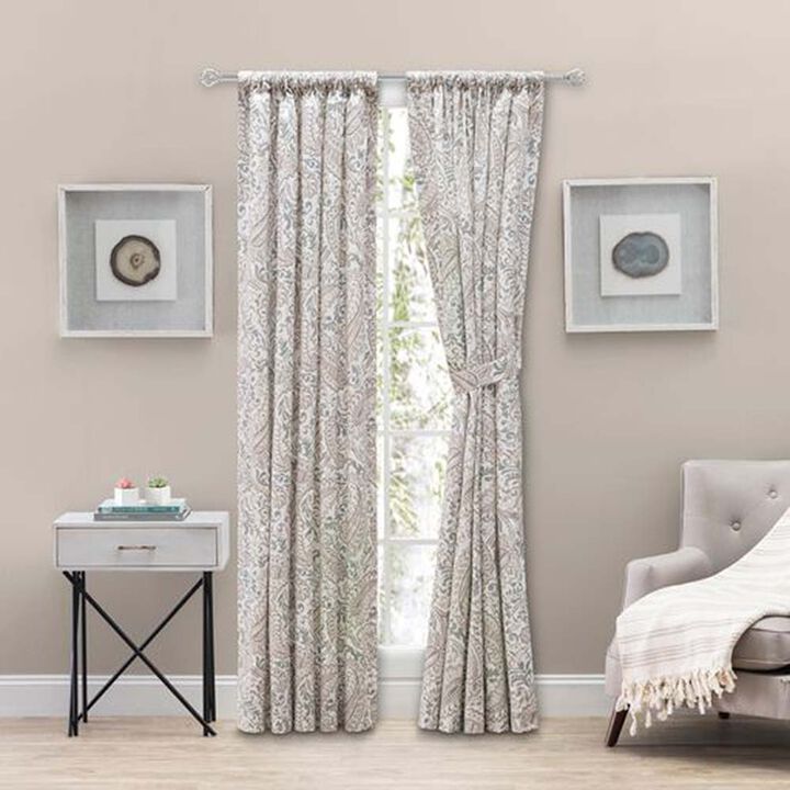 Shannon Printed Paisley Pattern on Cotton Fabric Tailored Pairs 3" Rod Pocket 100" x 72" Natural