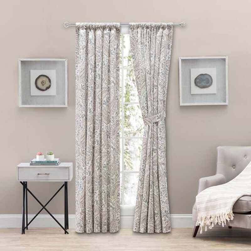 Ellis Shannon Printed Paisley Pattern on Cotton Fabric Tailored Pairs 3" Rod Pocket 100"x84" Natural image number 1