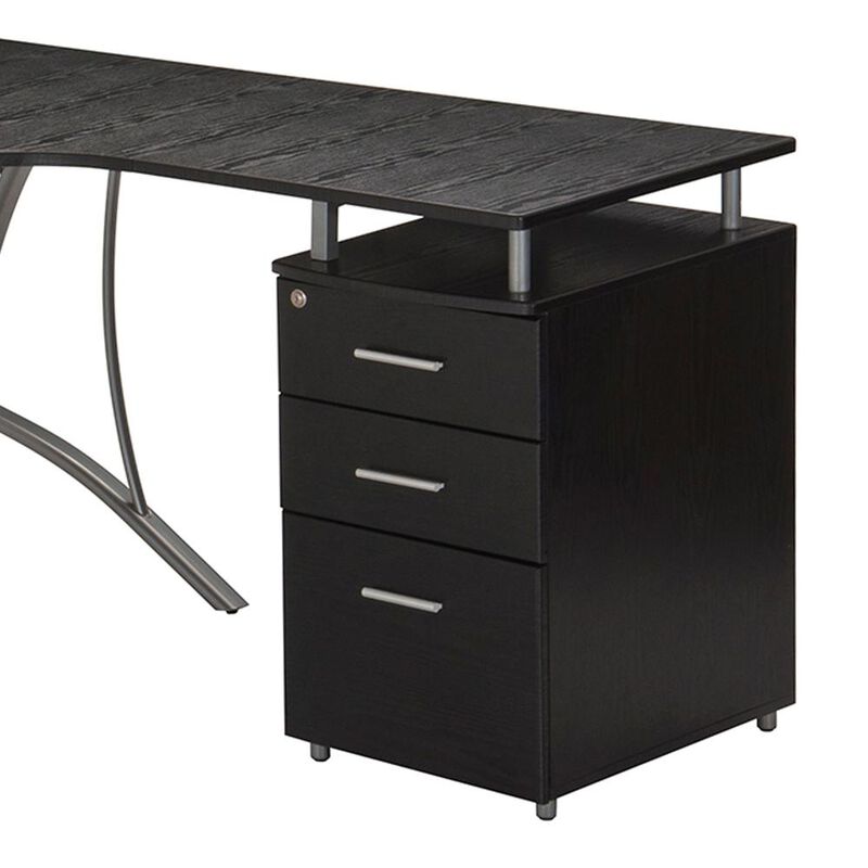 Techni Mobili Modern L- Shaped Computer Desk with File Cabinet and Storage. Color: Espresso