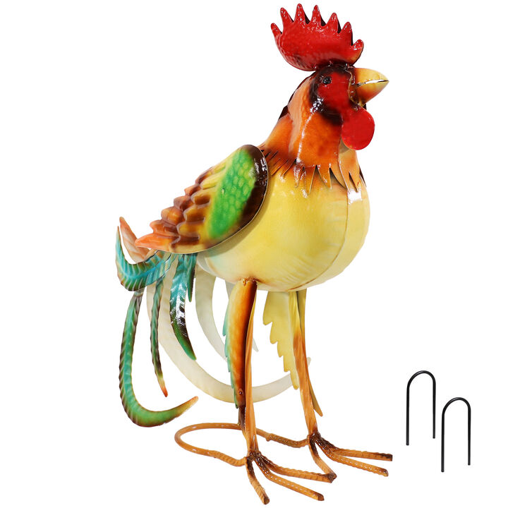 Sunnydaze Romeo the Rooster Outdoor Metal Statue - 16 in