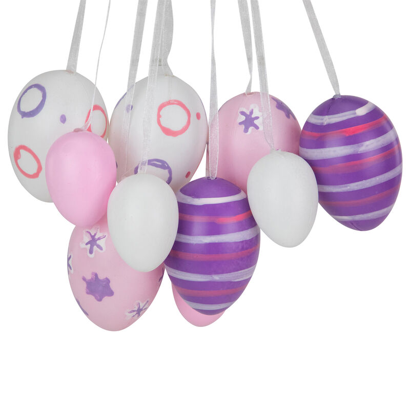 15" Pink  White and Purple Floral Striped Spring Easter Egg Cluster Hanging Decor