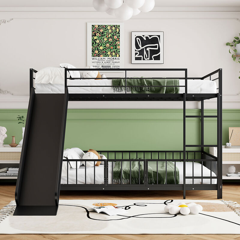 Merax Metal Bunk Bed with Slide and Guardrails