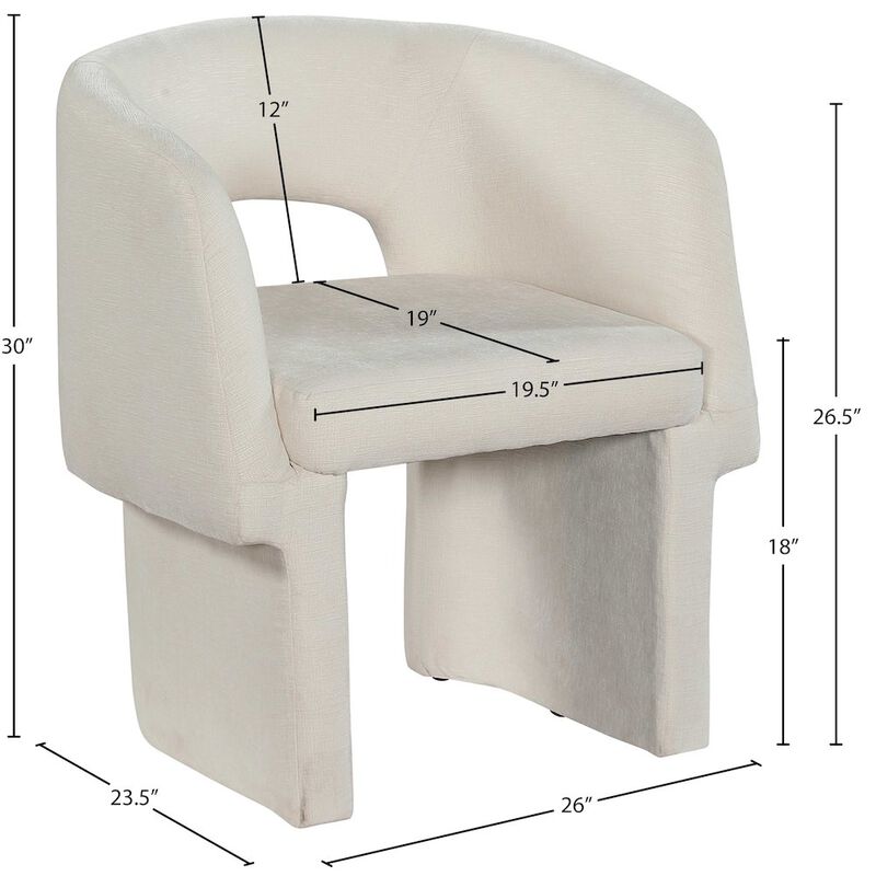 Meridian Furniture Emmet Cream Chenille Fabric Dining Chair / Accent Chair