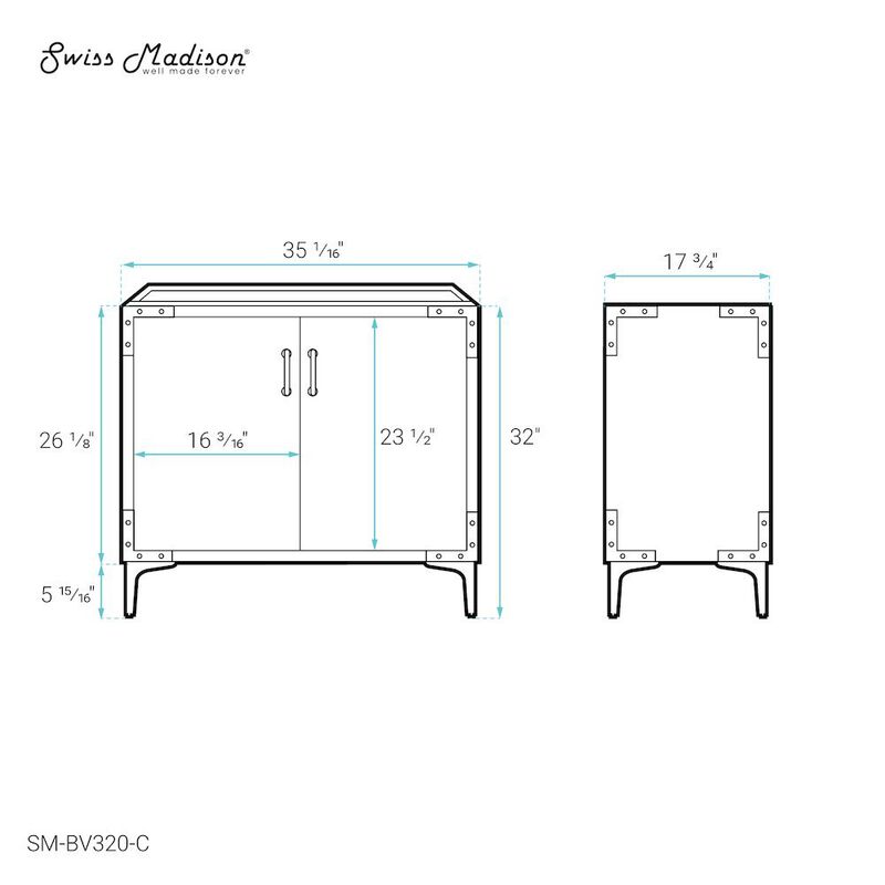 Voltaire 36" Single, Bathroom Vanity in White with Gold Hardware - Cabinet Only image number 5