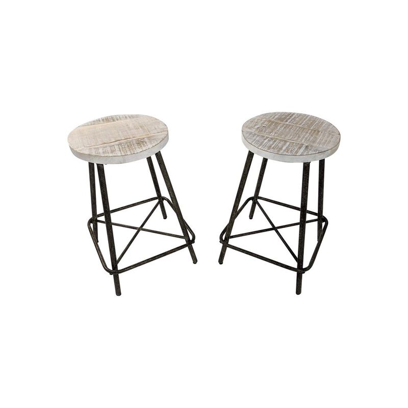 Carolina Living Illona 24 Counter Stool - Set of 2 - Natural Driftwood Seat - Aged Iron Base