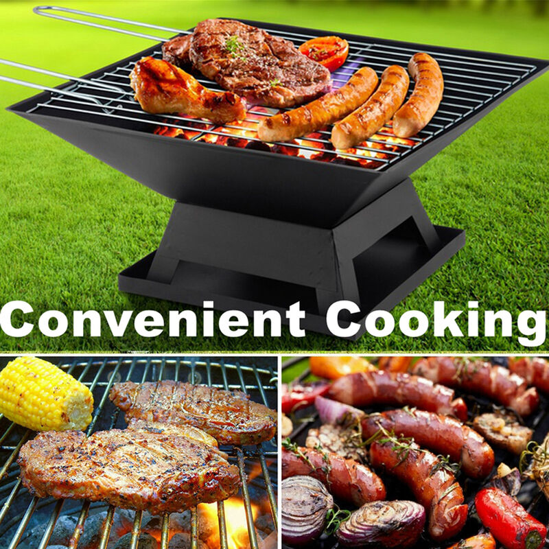Garden Fire Pit & BBQ Grill &ndash; Portable Square Outdoor Heater with Wood Stove image number 5