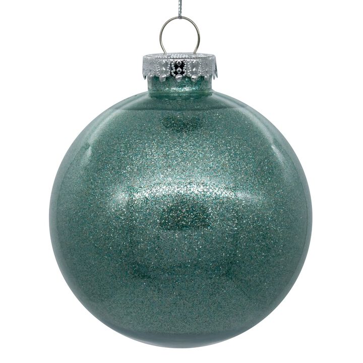 Vickerman 6" Clear Ball Christmas Ornament with Frosty Mint Glitter Interior. This Item Comes with 4 Ornaments per Unit.