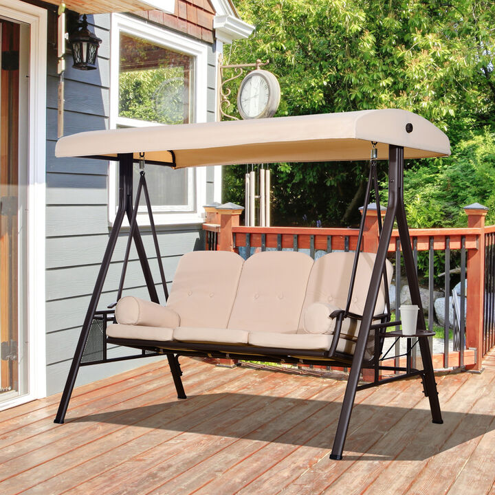 Hivvago 3-Seat Patio Swing Bench with Adjustable Canopy