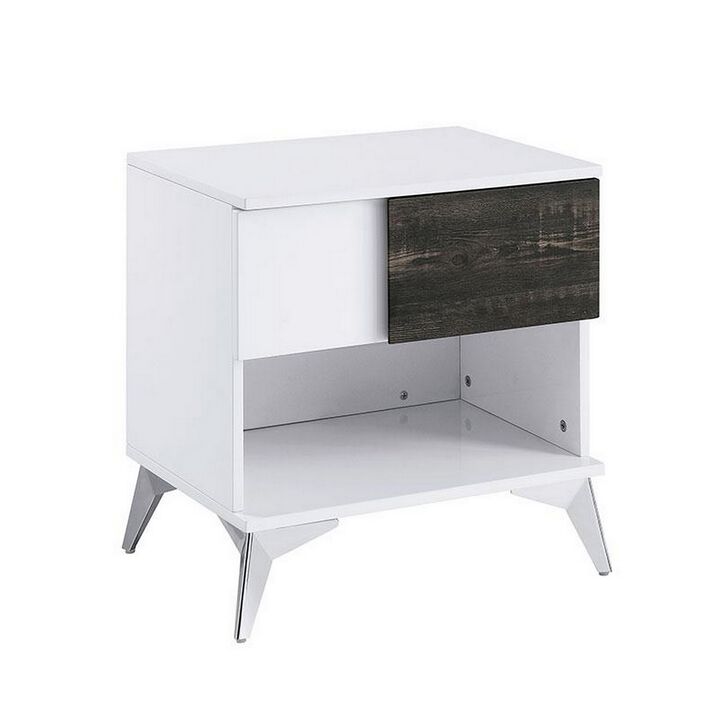 Two Tone End Table with Open Shelf, White and Brown-Benzara