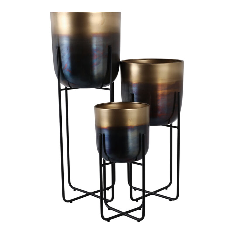 S/3 15/20/27" Ombre Metal Planter On Stand, Gold/b image number 5