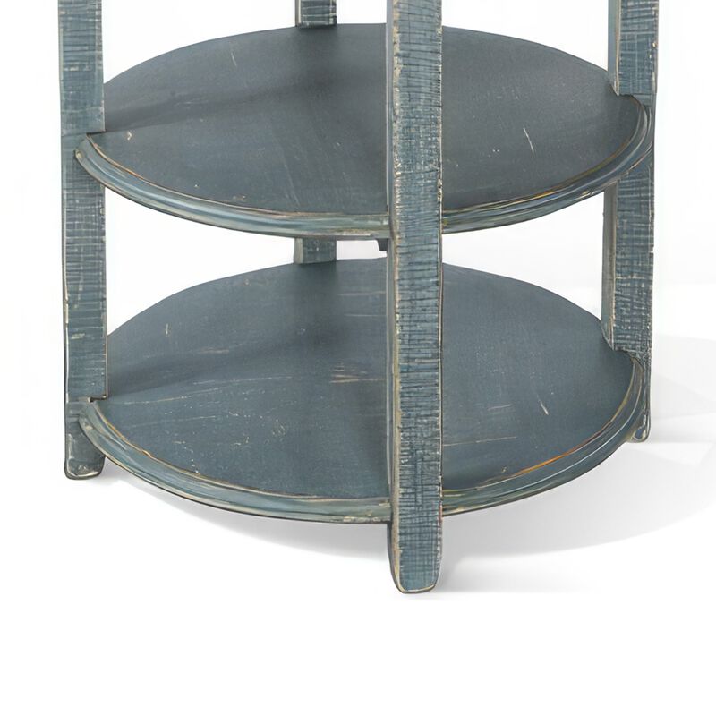 Rena Side End Table, 2 Shelves, 24 Inch Seagrass Green Mahogany Wood