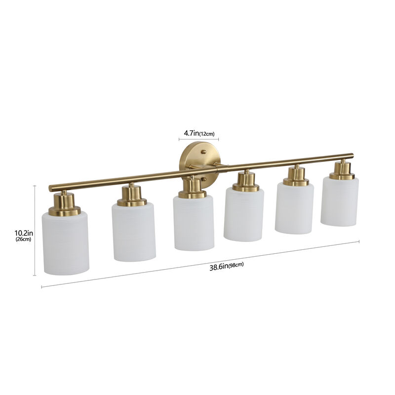 ELEMENT ACE 39 Inch 6-Light Wall Mounted Vanity Lighting Fixture with Frosted Glass Shades for Bathroom Dressing Room Hallway Indoor Decorative Illumination image number 2