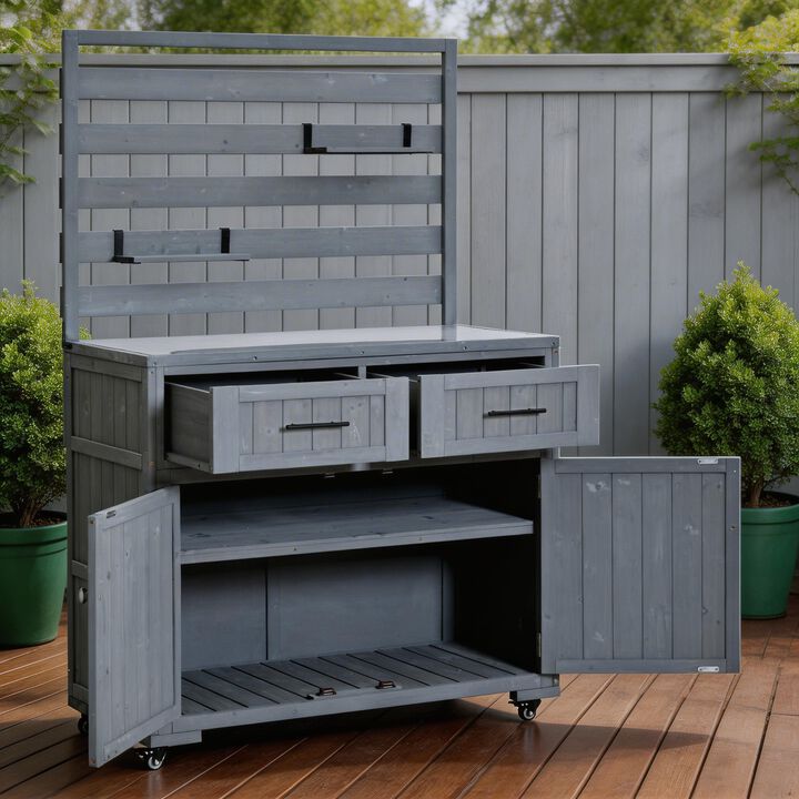 Whisen 64.9''H Potting Table with 2 Drawers, 3 Movable Shelves and Stainless Table Top