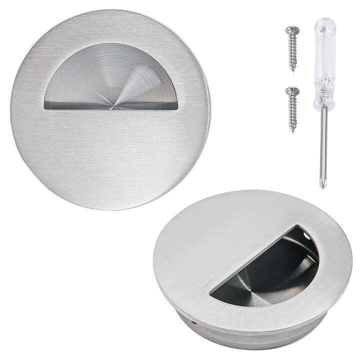 Biaungdo 2 Pcs Round Hidden Concealed Door Pulls,Stainless Steel Door Recessed Pulls Sliding Barn Door Flush Finger Cabinet Pull