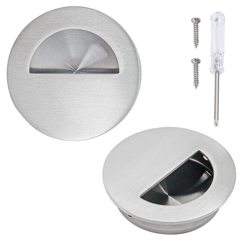 Biaungdo 2 Pcs Round Hidden Concealed Door Pulls,Stainless Steel Door Recessed Pulls Sliding Barn Door Flush Finger Cabinet Pull