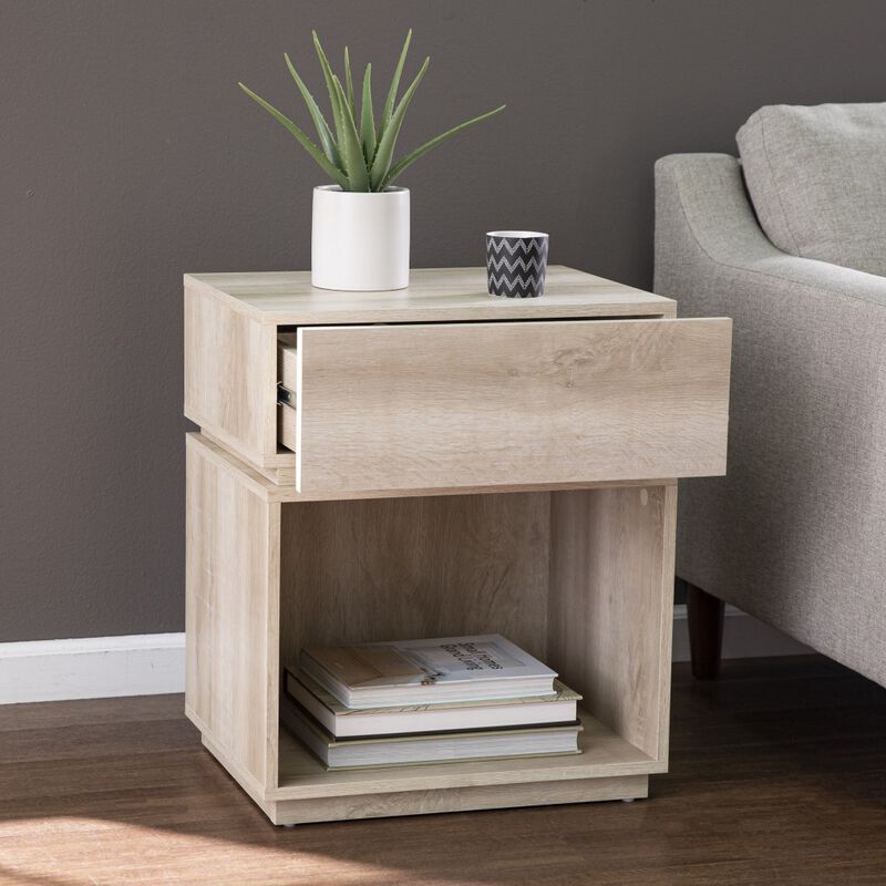 Compact Wood Side Table with Drawer and Shelf, Ideal for Sofa or Bedside Use
