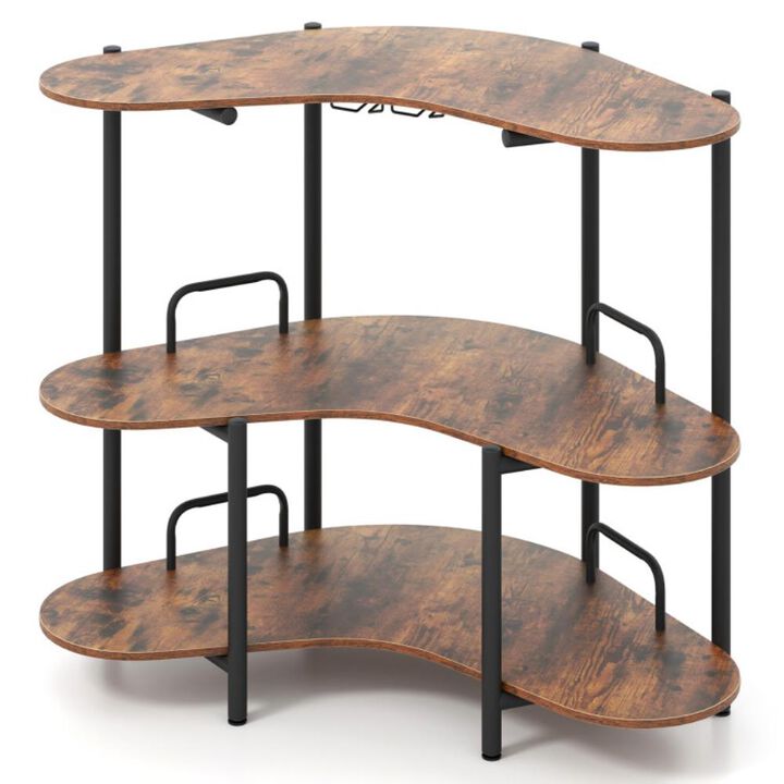 Hivvago 3-Tier Liquor Bar Table with Stemware Racks and Storage Shelves
