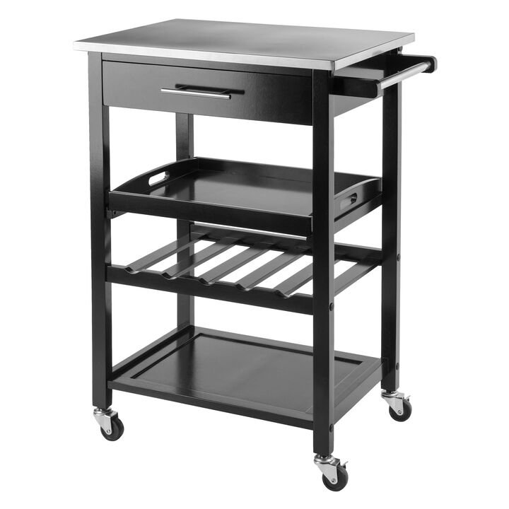 Anthony Utility Kitchen Cart, Stainless Steel Top, Black