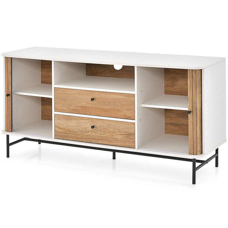 Mid Century Modern Buffet Sideboard with Sliding Tambour Doors and 2 Storage Drawers-White