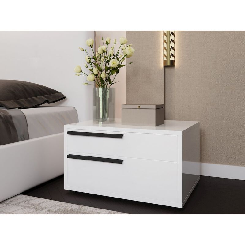 Casabianca Home Carter Left Nightstand In White High Gloss With Black Handles