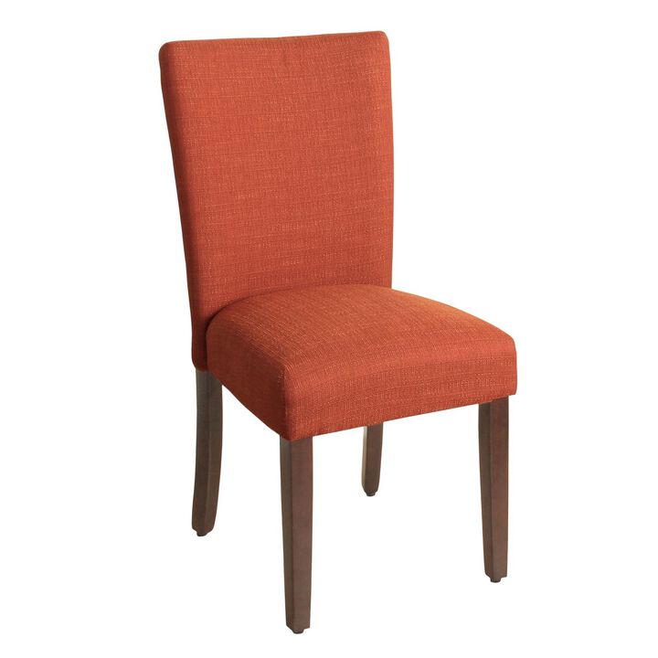Fabric Upholstered Wooden Armless Parson Dining Chair, Orange and Brown - Benzara