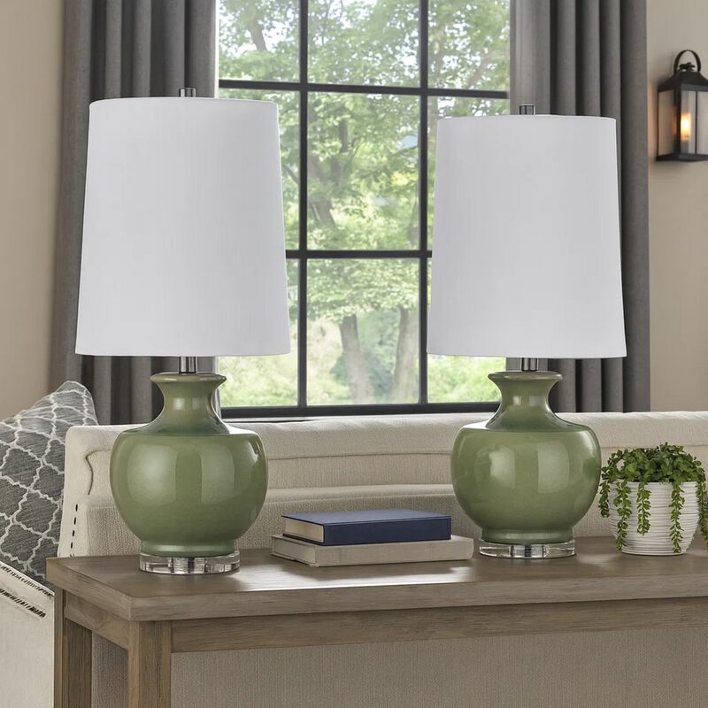 Kela 28 Inch Table Lamp Set of 2, Green Ceramic Pot Base, White Shade image number 6