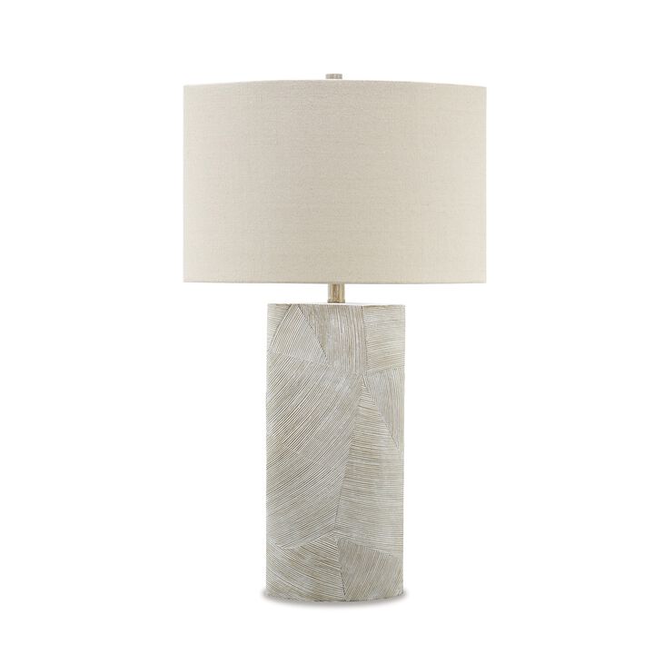Bard 30 Inch Table Lamp, Accent Cylindrical Base, Ivory Oval Fabric Shade - Benzara