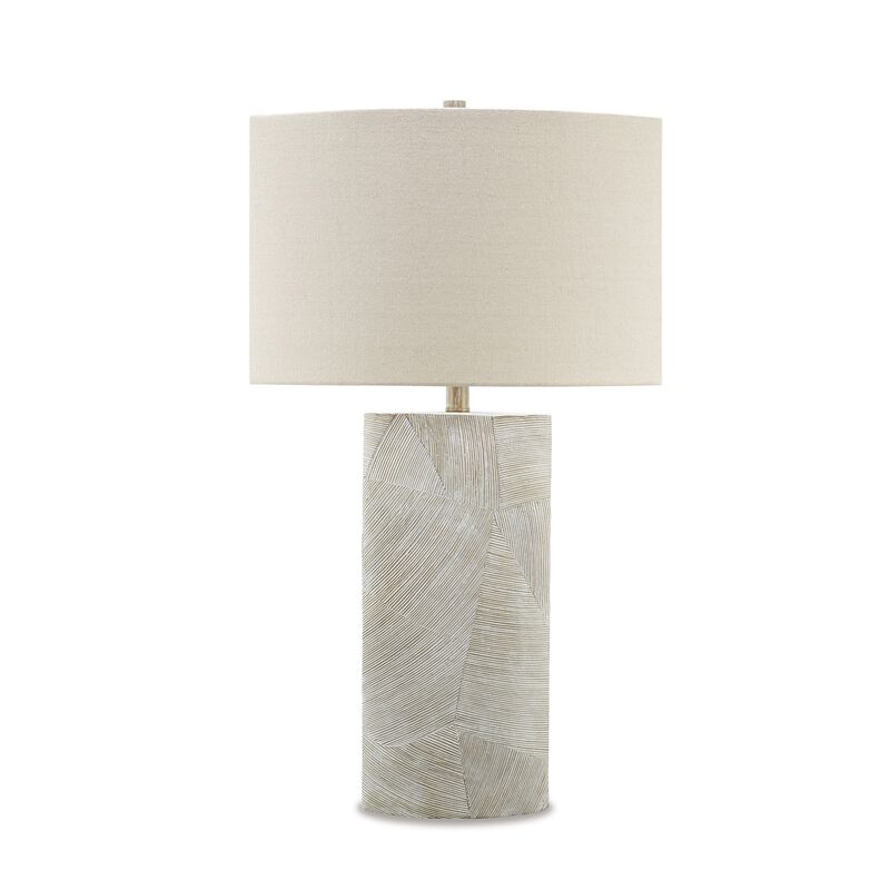 Bard 30 Inch Table Lamp, Accent Cylindrical Base, Ivory Oval Fabric Shade - Benzara