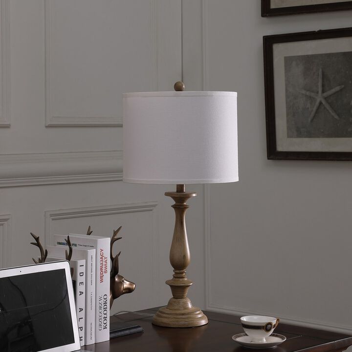 ELEMENT ACE 27.5 Inch Coastal Style Table Lamp with Cotton Linen Drum Shade, 3-Way Rotary Switch, UL Listed for Living Room Bedroom Home Accent Lighting
