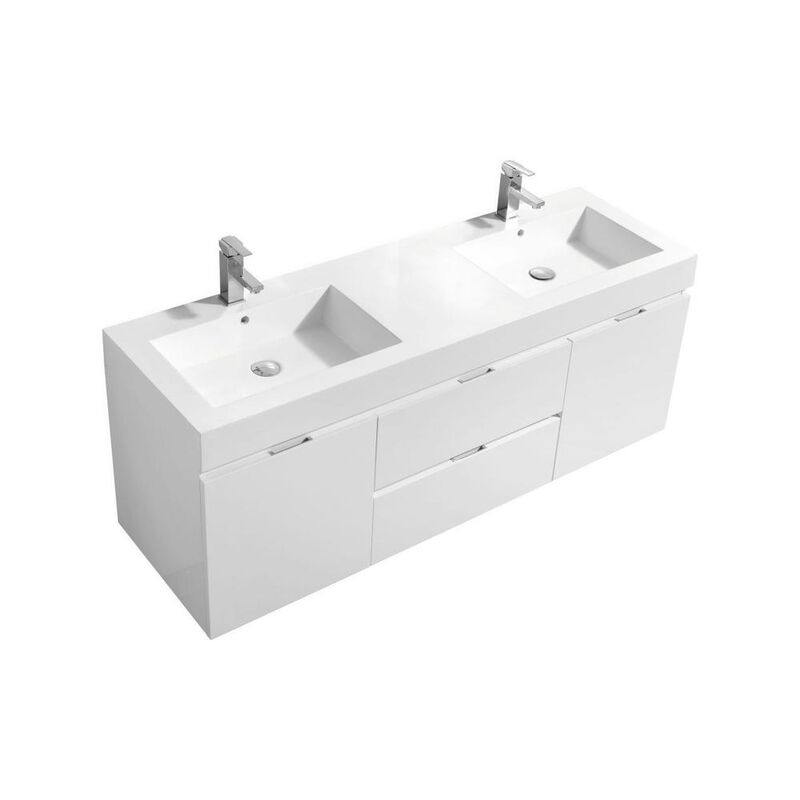 Kubebath Bliss 60 Double Sink High Gloss White Wall Mount Modern Bathroom Vanity
