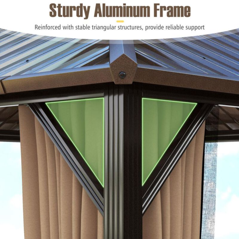 Hivvago Hardtop Gazebo with Netting and Curtain and Double-Roof Galvanized Metal Top image number 6