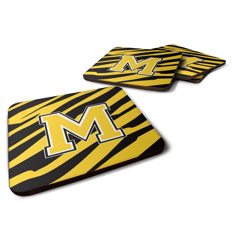 Caroline's Treasures CJ1026-MFC Monogram-Tiger Stripe-Black Gold Foam Coasters (Set of 4), Initial Letter M, 3.5 H x 3.5 W, Multicolor